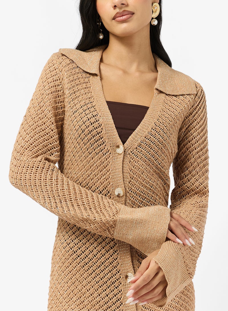 جينجر فستان شاطئ كروشيه بأزرار - Image 3